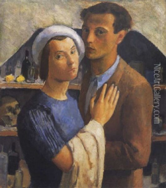 Onarckep Olgaval (self Portrait With Olga) Oil Painting - Endre Hegedues