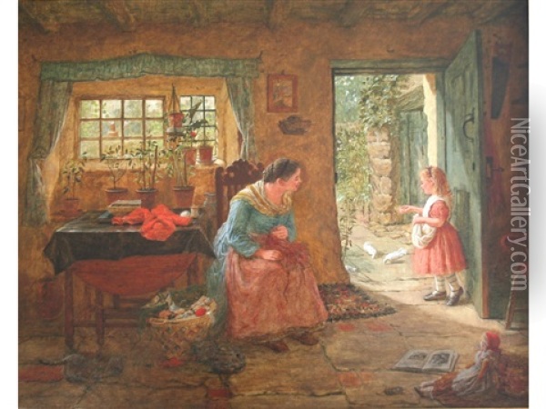 Feeding The Doves Oil Painting - Robert W. Wright