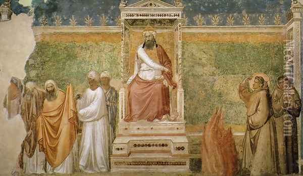 Scenes from the Life of Saint Francis- 6. St Francis before the Sultan (Trial by Fire) 1325 Oil Painting - Giotto Di Bondone
