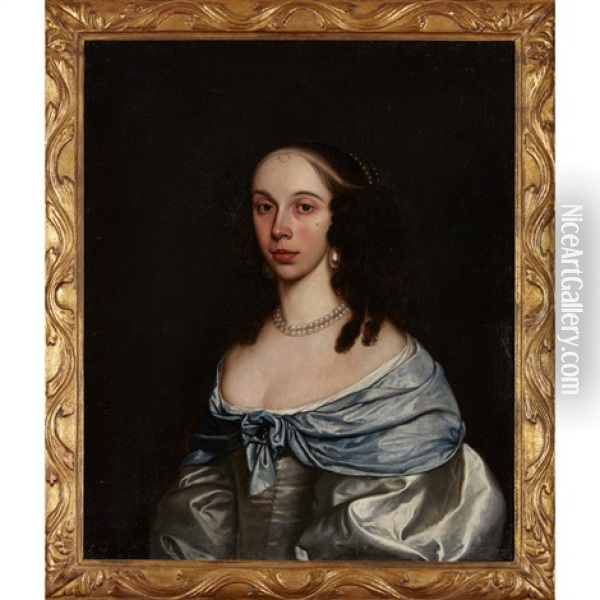 Portrait Of A Lady In A Blue Dress Oil Painting - William Claret