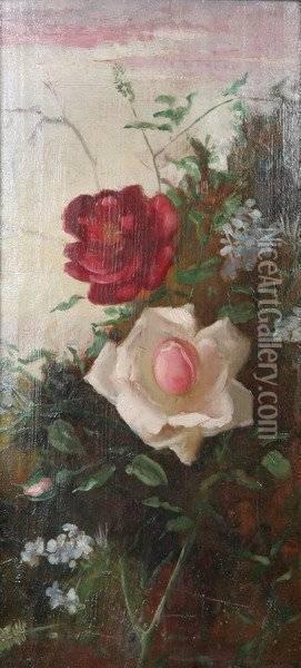 Roses,
 Signed Lower Right Oil Painting - Pedro Gonzalez Y Ramirez