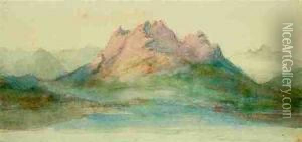 Mount Pilatus From Lake Lucerne Oil Painting - John Ruskin