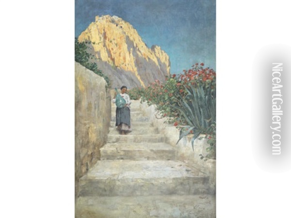 On The Steps, Capri Oil Painting - Walther Guenther Julian Witting