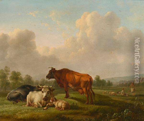Cattle In An Open Landscape Oil Painting - Balthasar Paul Ommeganck