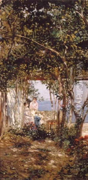 Afternoon On The Terrace Oil Painting - Jose Gallegos Y Arnosa