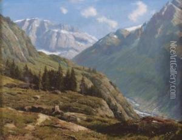 Sommerliche Gebirgslandschaft. Oil Painting - Alfred Chavannes