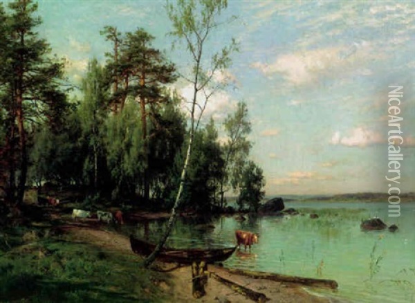 Kesaidylli, Tuulos Oil Painting - Magnus Hjalmar Munsterhjelm