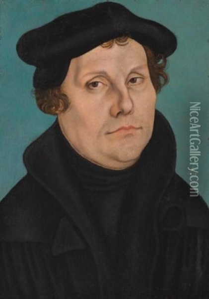 Portrait Of Martin Luther, Head And Shoulders, Turned Towards The Viewer Oil Painting - Lucas Cranach the Elder