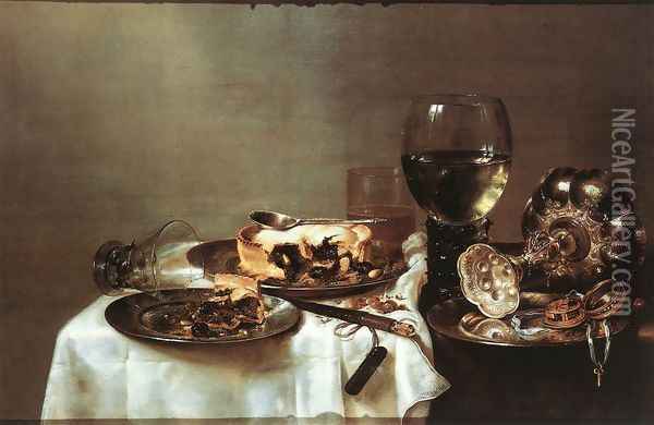 Breakfast Table with Blackberry Pie 1631 Oil Painting - Willem Claesz. Heda