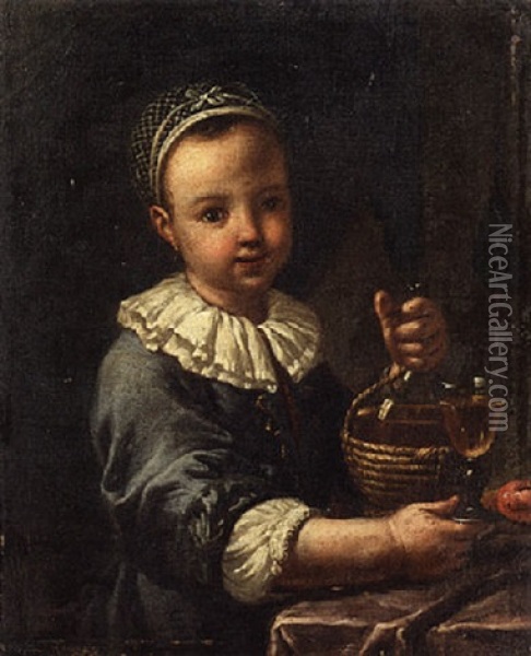 A Child Offering A Glass Of Wine Oil Painting - Antonio Mercurio Amorosi