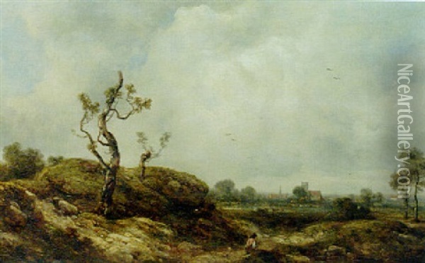 Landscape With A View Of A Church Oil Painting - Richard H. Hilder