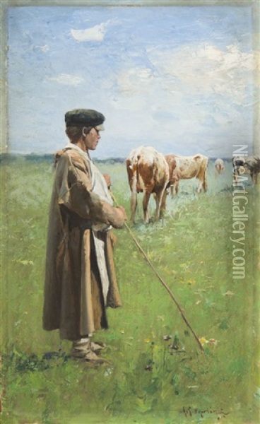 Shepherd Boy Oil Painting - Michael Gorstkin-Wywiorski