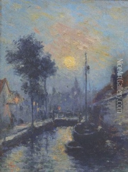 Bruges (clair De Lune) Oil Painting - Marie Gabriel Biessy