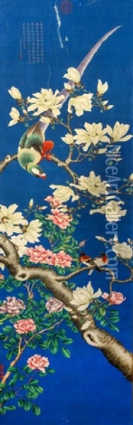 Parrot On A Branch Oil Painting -  Jiang Tingxi