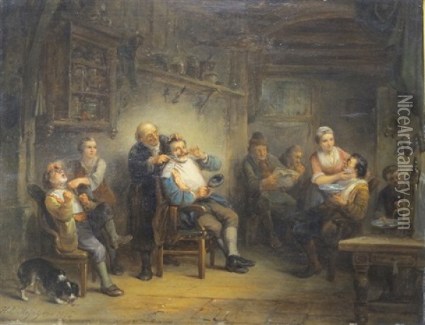 Chez Le Barbier Oil Painting - Henricus Engelbertus Reijntjens