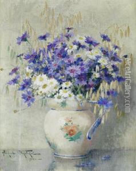 Still Life With Flowers In A Vase Oil Painting - Alexandr Vladimirovich Makovsky