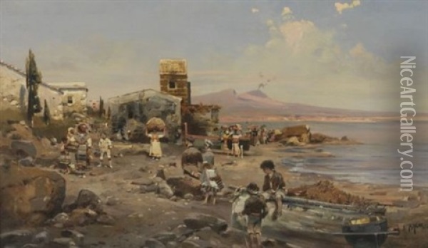 Village De Pecheurs Dans Le Golfe De Naples Oil Painting - Robert Alott