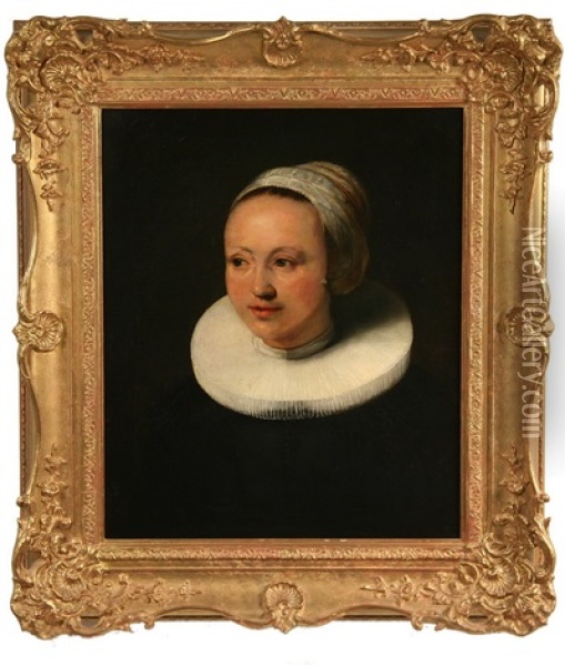Dutch Portrait Of A Young Woman In Ruff Collar And Bonnet Oil Painting - Frans Hals