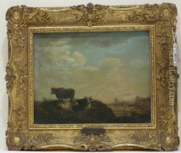 Cattle And Figure In Landscape Oil Painting - Abraham van, I Strij