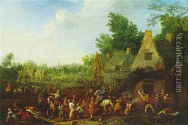 Scene De Pillage Pres D'un Village Oil Painting - Paul Bredael