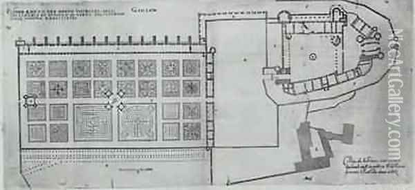 Plan of the enclosed gardens and Chateau de Gaillon 2 Oil Painting - J. Androuet (du Cerceau) Ducerceau