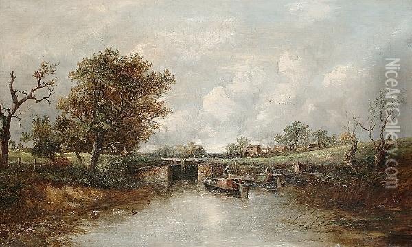 At The Lock-gate Oil Painting - Joseph Thors