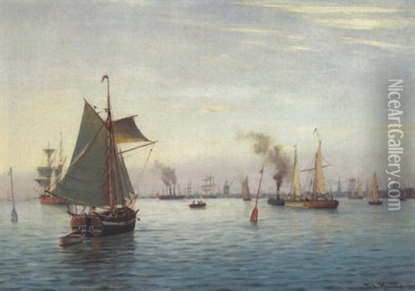 Segelschiffe Vor Kopenhagen Oil Painting - Johan Jens Neumann