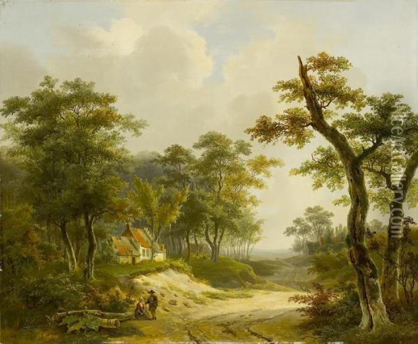 Mann Und Eine Frau Im Gesprach Auf Einem Baumbestandenen Sandigen Weg Oil Painting - Willem De Klerk