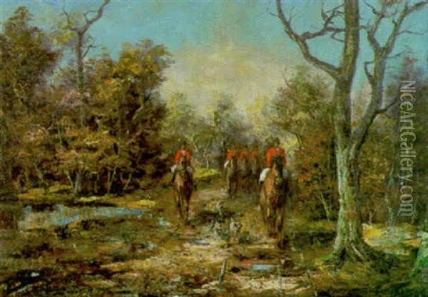 Reiter Mit Hunden Im Herbstwald Oil Painting - Angelo Jank