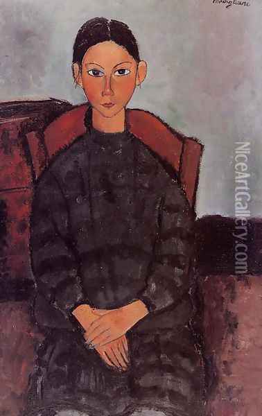 Young Girl in a Black Apron Oil Painting - Amedeo Modigliani
