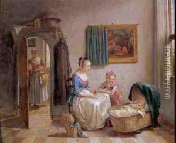 Signed At The Base Of Crib Lower Right Laquy Oil Painting - Willem Joseph Laquy