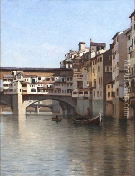 Ponte De Vecchio, Florence Oil Painting - Augustus Nicholas Burke