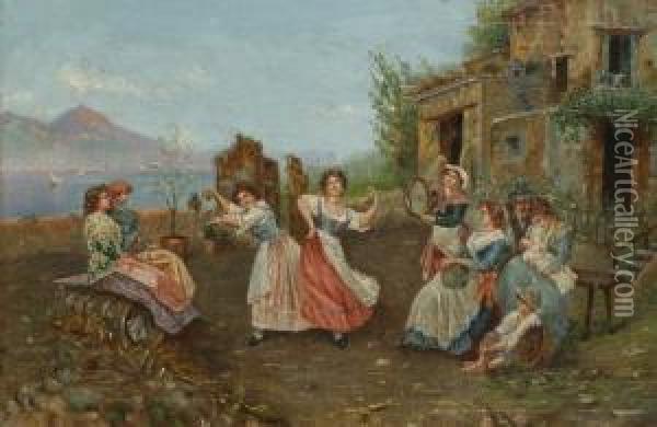 Tarantella Sulla Terrazza Con Vista Sul Vesuvio Oil Painting - Giovanni Battista