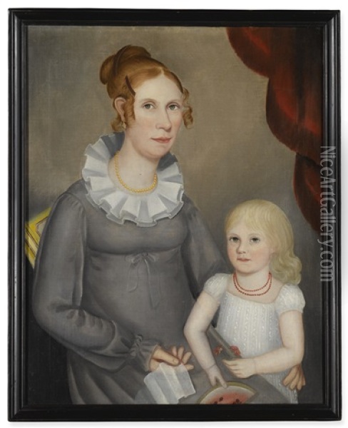 Portrait Of Mrs. William Northrop Bentley (1786-1842) And Her Daughter, Louisa (1813-1902) Oil Painting - Ammi Phillips