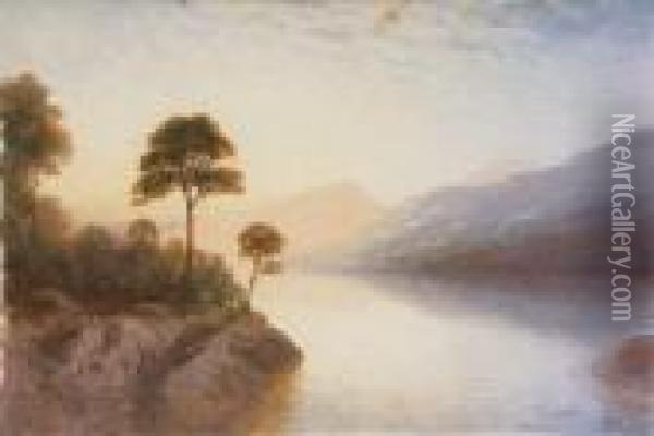 Lake And Mountain Landscape Oil Painting - George, Captain Drummond-Fish