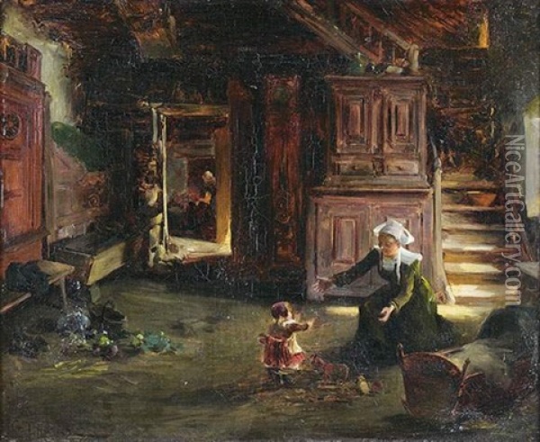 Scene D'interieur Oil Painting - Gabriel Edouard Thurner