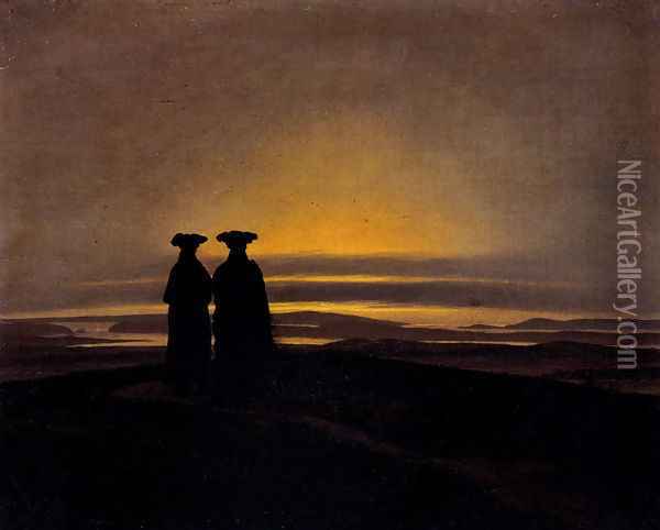 Sunset (Brothers) Oil Painting - Caspar David Friedrich