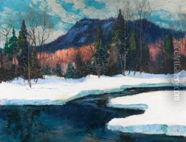 Winter Landscape With River Oil Painting - Maurice Galbraith Cullen