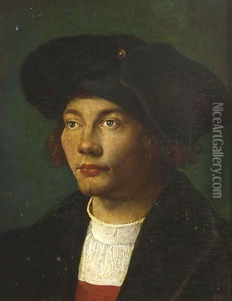 A Portrait Of A Gentleman, Head And Shoulders, Wearing A Black Coat And Hat Oil Painting - Durer or Duerer, Albrecht