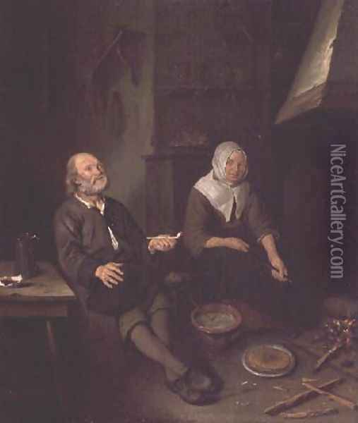 Elderly Couple in their Kitchen Oil Painting - Pieter Gerritsz. van Roestraten