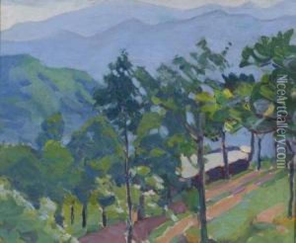 Mountain Cabin Oil Painting - Margaret Jordan Patterson