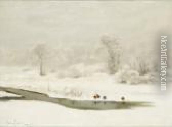 Vintermotiv Med Ander Oil Painting - Bruno Andreas Liljefors