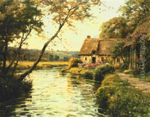 Cottages By A Stream Oil Painting - Louis Aston Knight