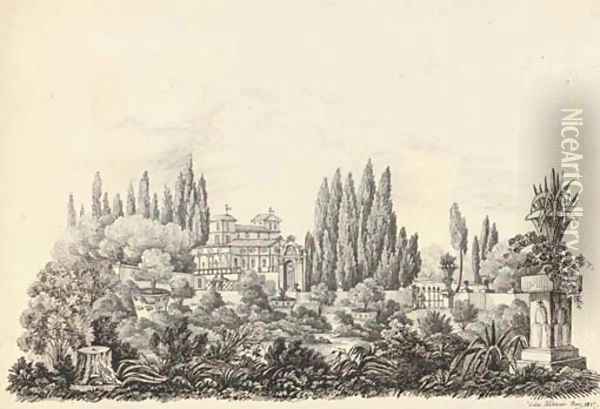 Twenty-eight drawings of Italian, French and English views including The Villa Albani Oil Painting - Harriet Cheney
