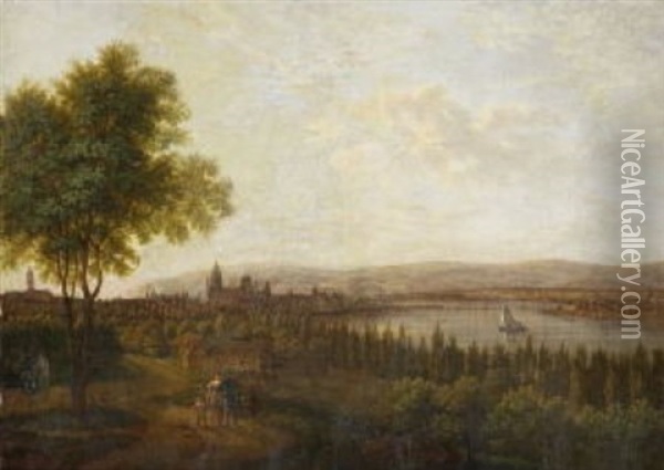 Blick Auf Mainz Oil Painting - Louis Johann Ludwig Catoir