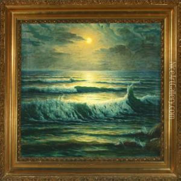 Seascape In The Moonlight Oil Painting - Alfred Jensen