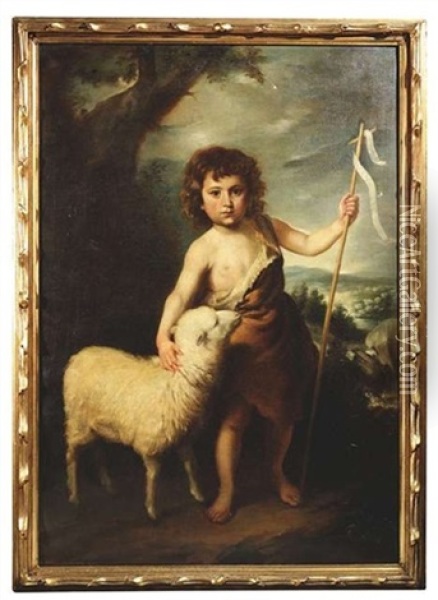 Der Hl. Johannes D. Taufer Als Kind Mit Dem Lamm Oil Painting - Bartolome Esteban Murillo
