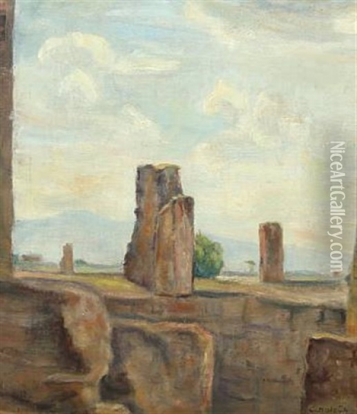 Landscape With Ruins, Presumably From Italy Oil Painting - Carl Vilhelm Holsoe