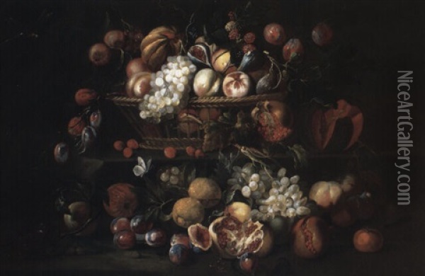 Nature Morte Aux Fruits, Papillons Et Libellule Oil Painting - Abraham Brueghel