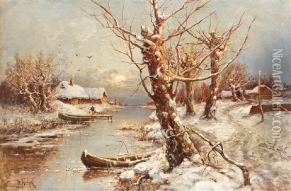 Stimmungsvolle Winterlandschaft Oil Painting - Yuliy Yulevich (Julius) Klever